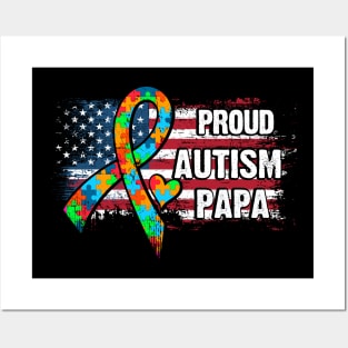 Autism Awareness T-Shirt Pround Autism Papa Vintage USA Flag Gift Posters and Art